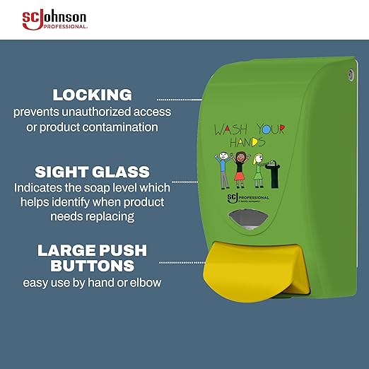 SC Johnson Professional Clear Foam Dispenser and Refill Starter Kit, Kids Wall Mount Soap Dispenser for Hand Soap, 1 Clear Foam Hand Wash, 1 Liter Cartridge, 33.8 fl. oz., for Professional Use Only
