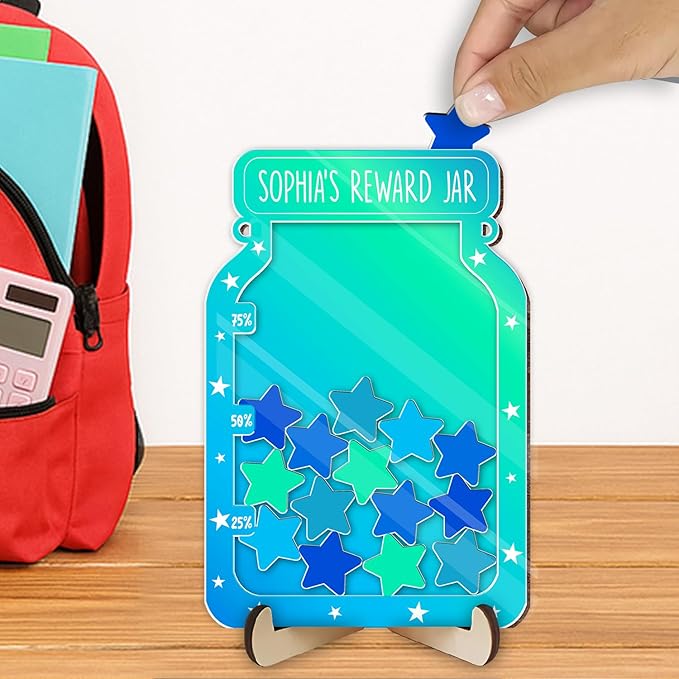 Custom Reward Jars for Kids - Magnetic Reward Jar for Classroom Behavior – Incentive Jar with Stars for Teachers & Kids – Class Rewards Chart, Potty Training, Behavior Management Tool, TT08