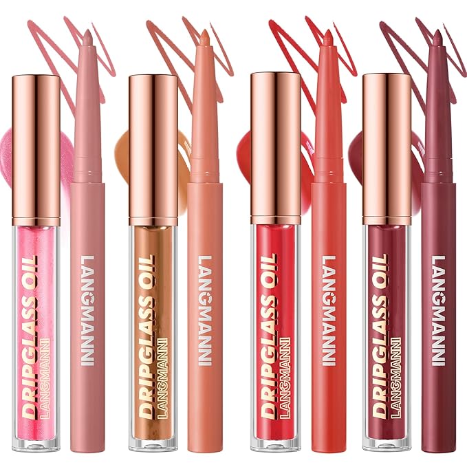 Jolilab Matte Lip Liner Lip Oil Set, Lip Makeup Set Natural Smooth Long-Lasting And Hydrating Beauty Daily Cosmetics Gift for Girls Easy-to-Use（8pcs）