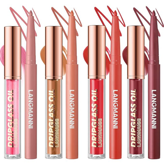 Jolilab Matte Lip Liner Lip Oil Set, Lip Makeup Set Natural Smooth Long-Lasting And Hydrating Beauty Daily Cosmetics Gift for Girls Easy-to-Use（8pcs）