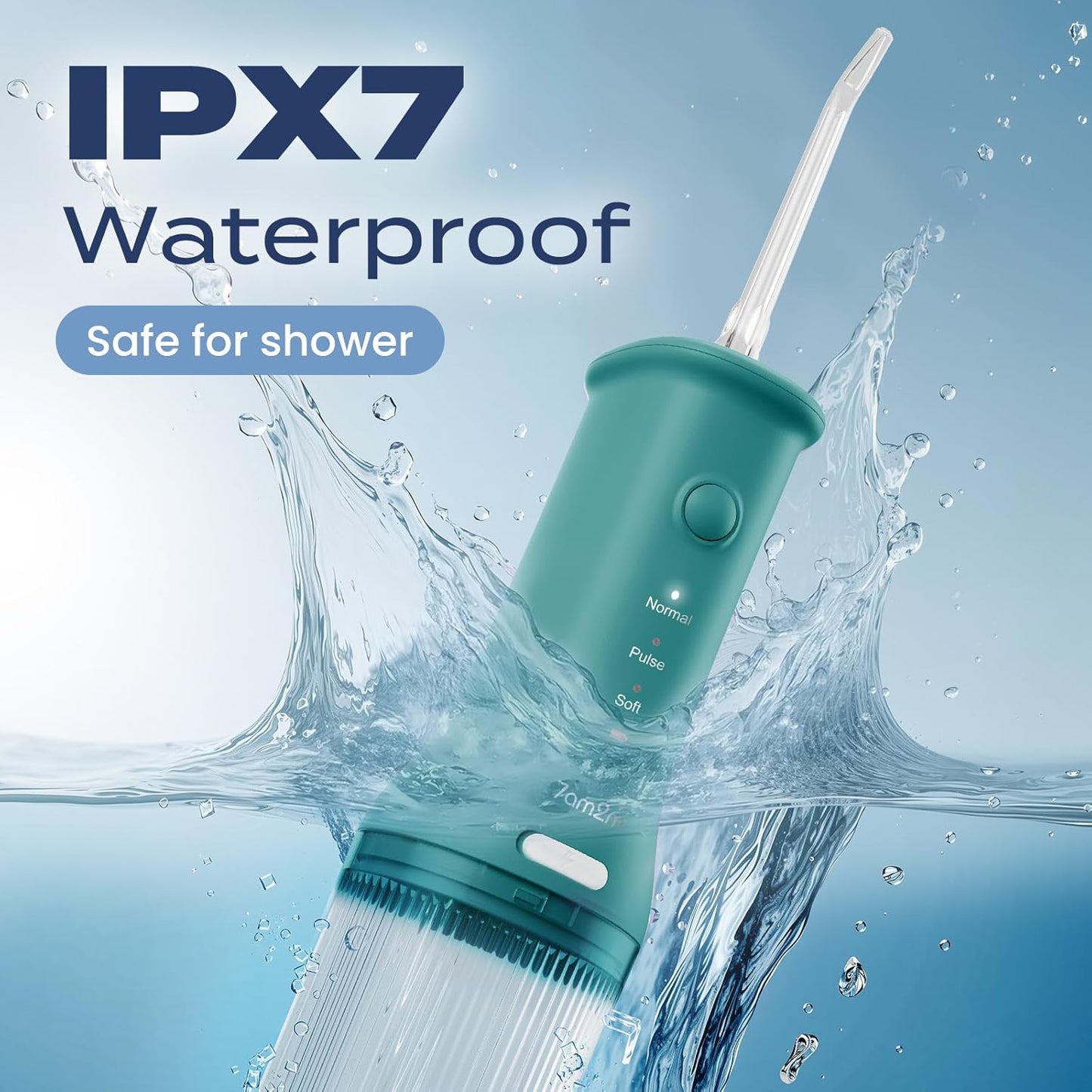 7AM2M Portable Water Flosser Cordless, Water Flosser for Teeth with 3 Modes and 2 Jet Tips, USB C Rechargeable, IPX7 Waterproof, Dental Water Flosser for Travel and Home Use (Peacock Green)