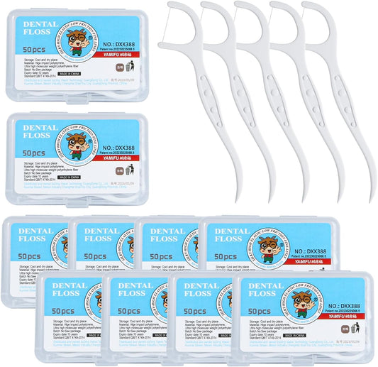 Dental Flossers for Adults,Floss Picks - Perfect for Tight Teeth, 500 Count Dental Floss Picks, Professional Toothpicks Sticks with Portable Case and Dental Picks (10 Boxes)