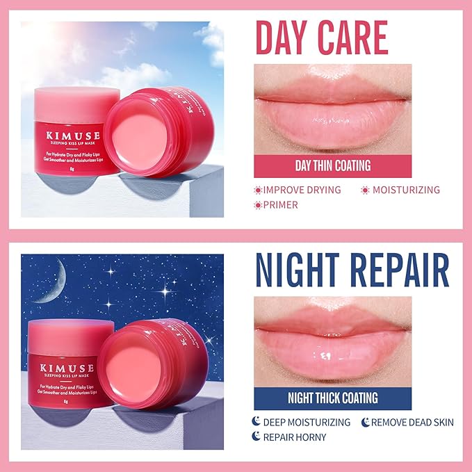 KIMUSE Lip Mask Set, 4PCS Lip Sleeping Mask Overnight Treatment Lip Care Products, Moisturize & Nourish, Cracked Dry Lips, Intense Hydration with Shea Butter (SET)