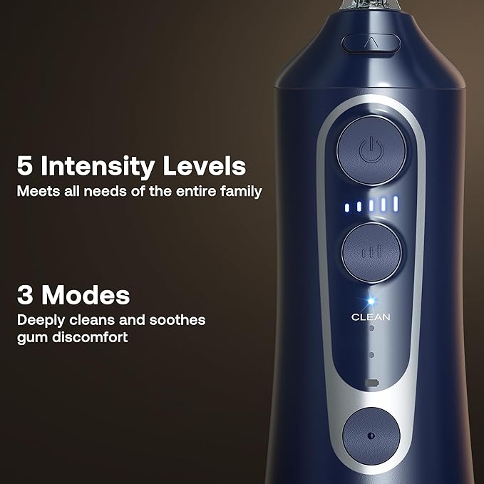 Bitvae Water Dental Flosser Teeth Pick, Cordless Flosser for Travel with 6 Jet Tips, 3 Modes 5 intensities, IPX7 Waterproof Portable & Rechargeable Oral Irrigator Cleaner, Midnight Blue