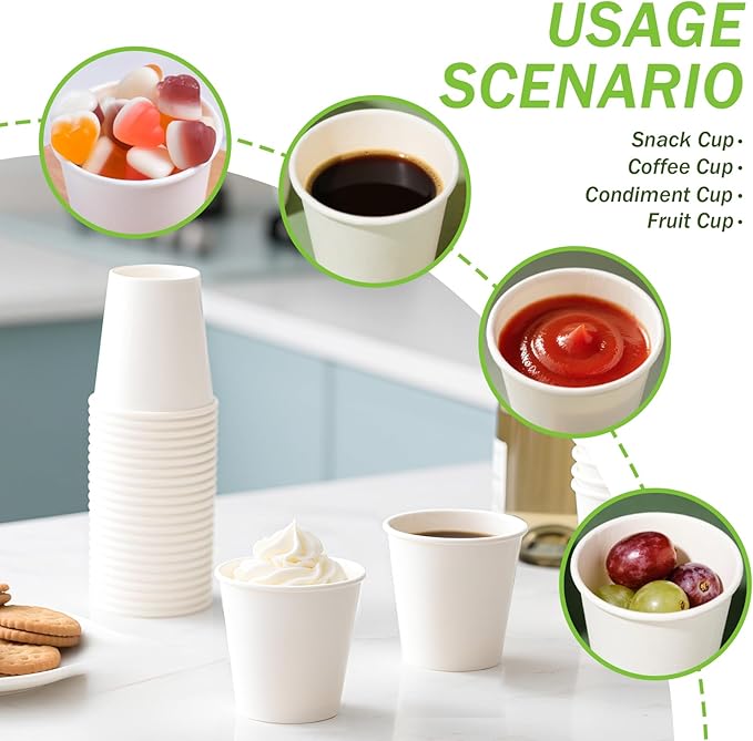 100 Pack 3 oz Paper Cups, Disposable Bathroom Cups, Small Mouthwash Cup White Paper Drinking Cup for Party,Picnic,Travel and Events