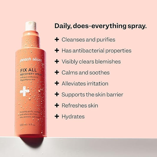 Peach Slices - Fix All Recovery Spray (4 oz) - Purify, Soothe, & Relieve - Zits, Stressors, & Redness - Hypochlorous Acid Spray - Electrolyzed Water - Vegan & Cruelty Free - Korean Skin Care & Beauty