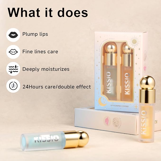 KISSIO Plumping Lip Gloss,Plumping,Moisturize and Elasticity,Lip Plumper and Lip Care for Day and Night Use,with Ginger,Peppermint and Jojoba Oil,Clear,10 ml