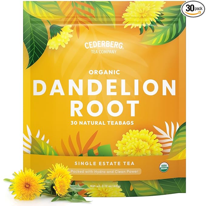Cederberg Tea Company Organic Dandelion Root Tea — 30 Tea Bags | Organic Herbal Tea From Single Origin | Eco-Friendly Tea Bags | Non-GMO Caffeine Free Tea With Zero Sugar