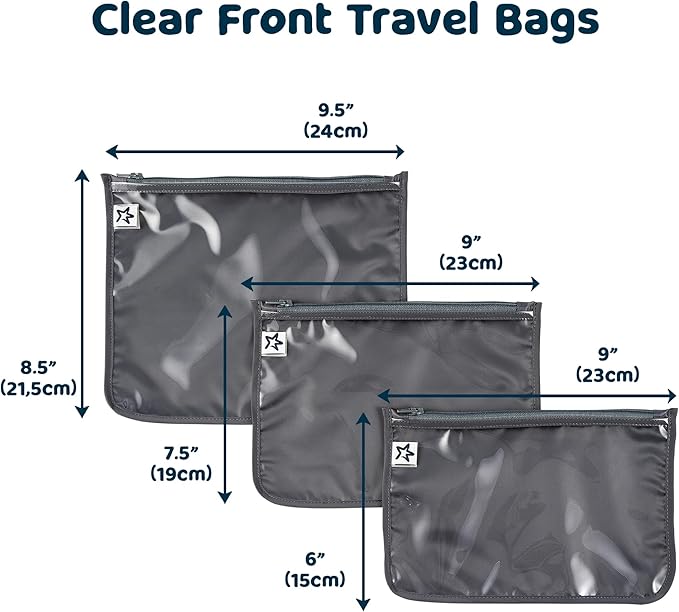 Tiny Twinkle Diaper Bag Organizing Pouches | Mess-Proof Clear Front Travel Organizer Bags | TSA Approved Toiletry Bag Set for Baby and Mom Essentials