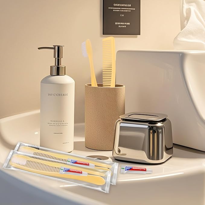 NICEMOVIC 10 Pack Disposable Toothbrushes Bulk with Toothpaste and Comb Travel Size Toothpaste Set Homeless Care Package Supplies for Bulk Individually Wrapped Disposable Travel Hotel Charity, Yellow