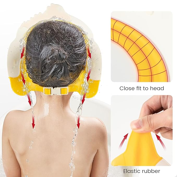 FUNUPUP 2 Pack Adjustable Toddler Hair Washing Bathing Cap Shield Baby Shower Visor Shampoo Cap Protect Baby Eyes (Dinosaur)
