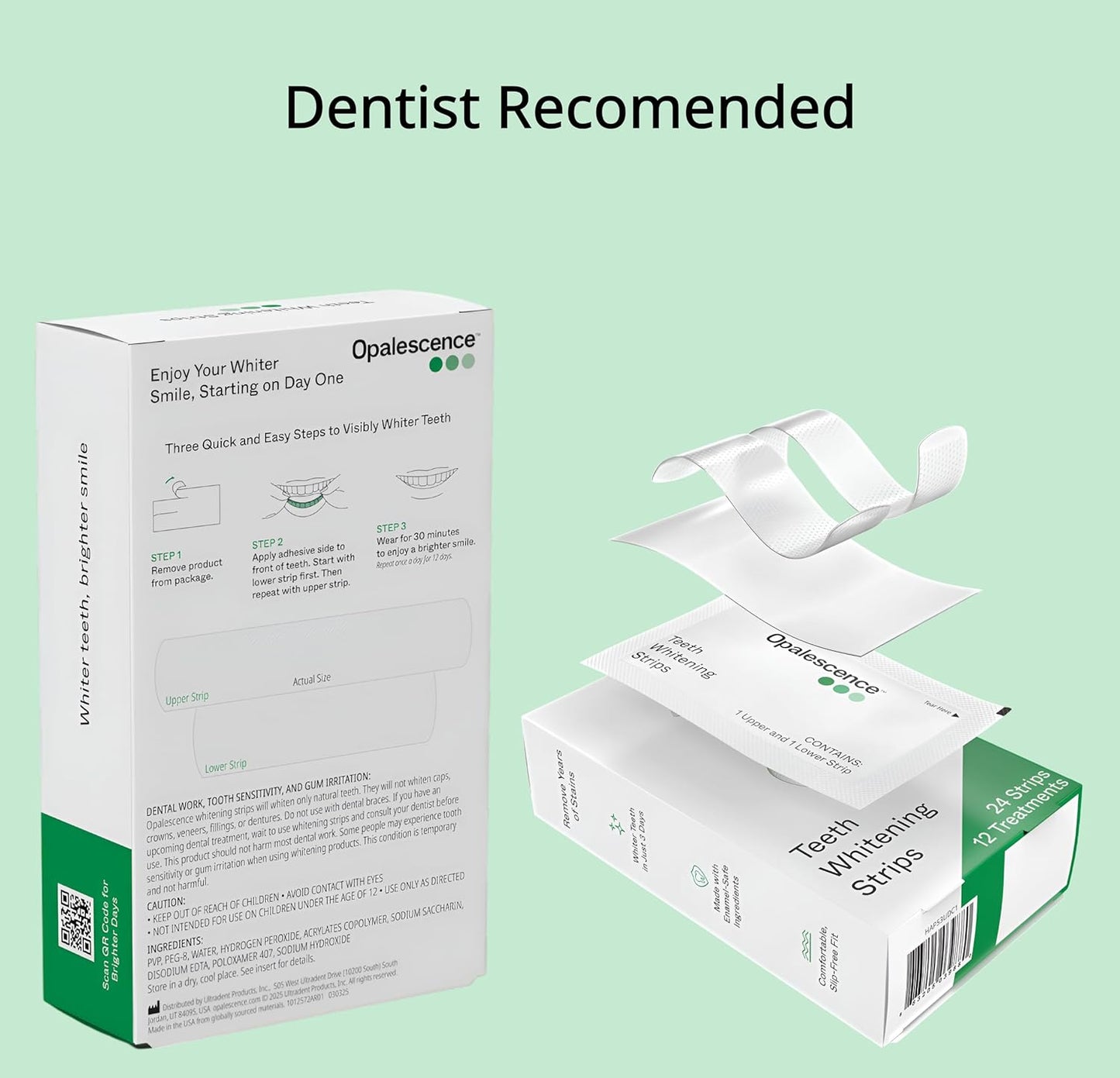 Opalescence Teeth Whitening Strips (24 Treatments) Hydrogen Peroxide Formula 10% – Enamel Safe – Comfortable Slip Free - Teeth Bleaching - Sensitivity Free - Plus Toothbrush- 6050-2T