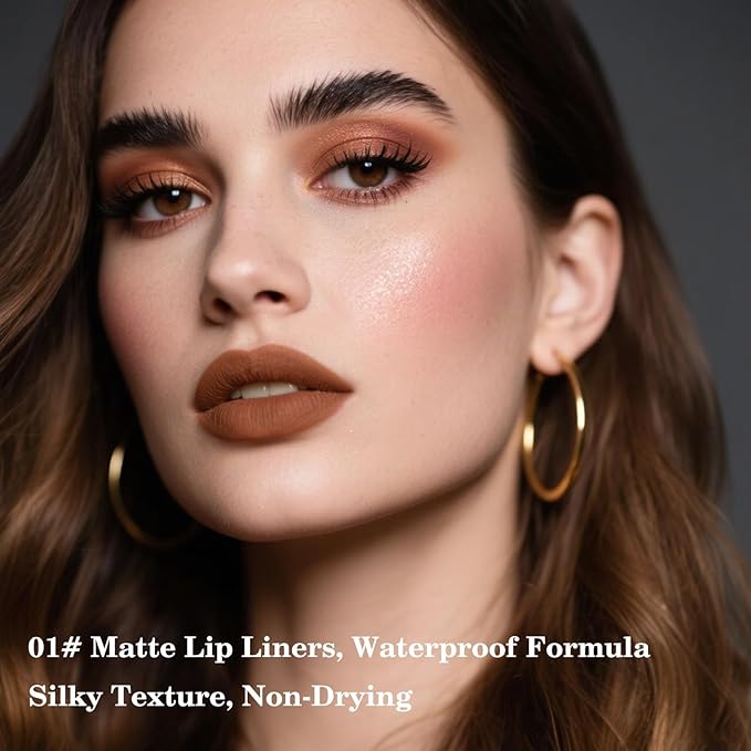 2-in-1 Gradient Brown Lip Liner & Lipstick, Dark Brown Waterproof Long Lasting Matte Lip Liner Pencil, Makeup Smudge proof lip liner with Cone Tip (01#-Warm Brown)