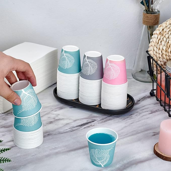 LITOPAK 300 Pack 3 oz Disposable Bathroom Cups, Colorful Small Disposable Paper Cups for Parties, Picnics, Barbecues, Travel and Events