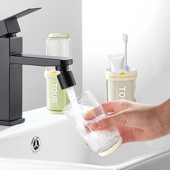 Toothbrush Travel Case, 2 pack Portable Tooth Brush and Toothpaste Holder Rinse Cup Cover Container Compact Oral Clean Tools Organizer for Camping Traveling Home School Business(White + Green)