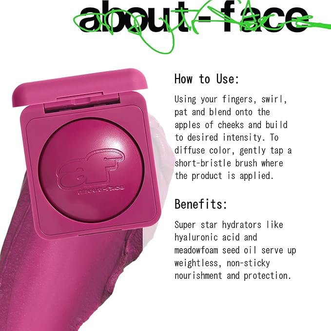about-face Cheek Freak Blush Balm – Buildable Cream Blush with Hyaluronic Acid & Meadowfoam Seed Oil – Vegan, Cruelty-Free, Clean Beauty – 0.35 oz (Shagged– Bright Berry)