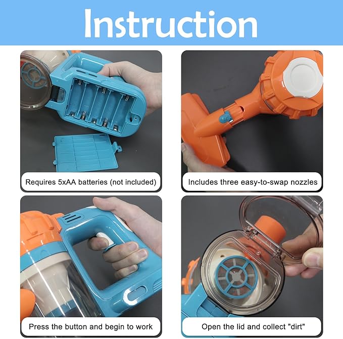 Kids Vacuum That Really Works 9Pcs Aged 3+ Kid Cleaning Set for Toddlers Toy Cleaner Kids Broom and Dustpan Set Scrub Brushes Baby Boy Girl Gifts ( 950Blue)