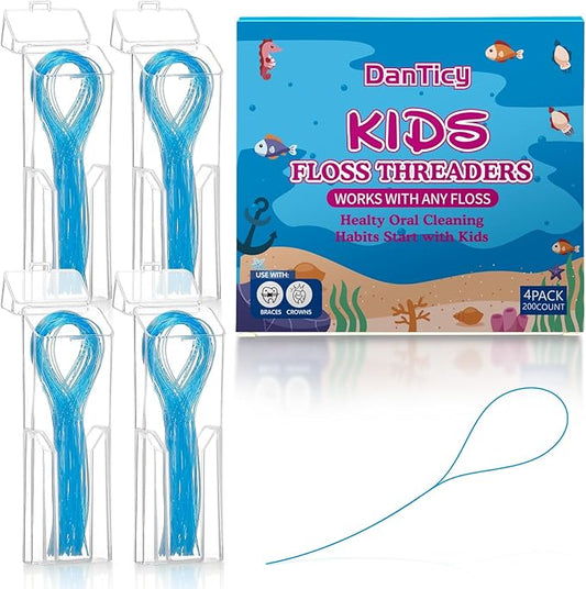 Preteen Kids Floss Threaders, Deep Clean Orthodontic Threader Floss for Braces, Bridges, and Implants 200PCS (4Pack)