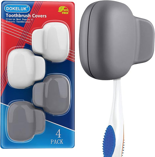Toothbrush Covers Caps Family Pack:Tooth Brush Coveres Travel Case Protector Plastic Clip for Household Travel, Fits Electronic and Manual Toothbrushes for Adults Kids (4PACK)