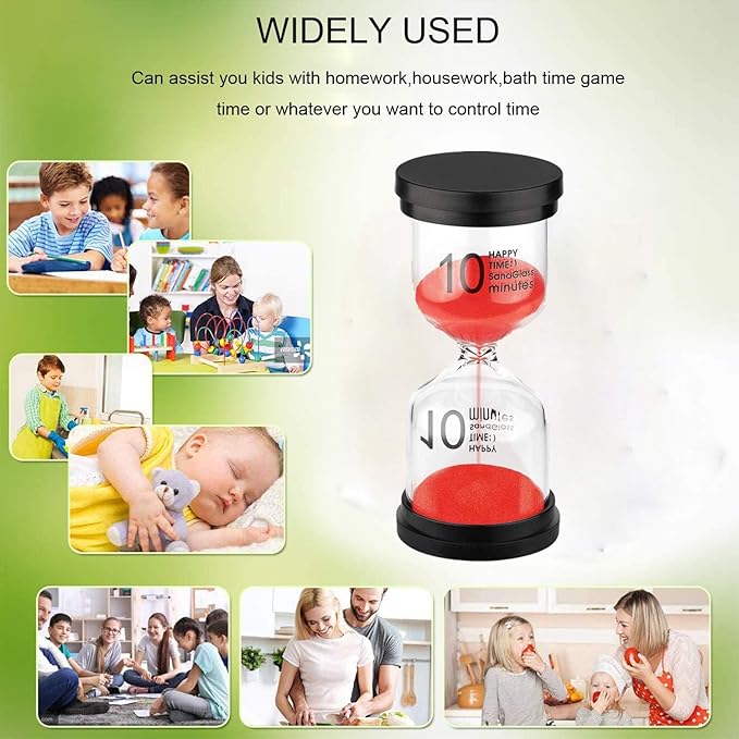 SuLiao 10 Minute Hourglass, Red Sand Clock Timer, Plastic Sand Watch 10 Min, Big Hour Glass Color Sandglass for Kids, Games, Classroom, Office, Kitchen, Decoration