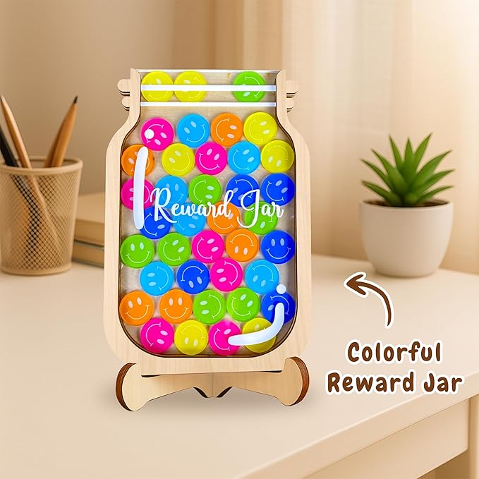 Reward Jar, Magnetic Reward Jar For Kids, 45 Smiley Tokens, Behavior Chart For Kid Home, Classroom Reward System, Reward Jar Classroom, Magnetic Reward Jar For Classroom, Class Reward Jar Magnetic