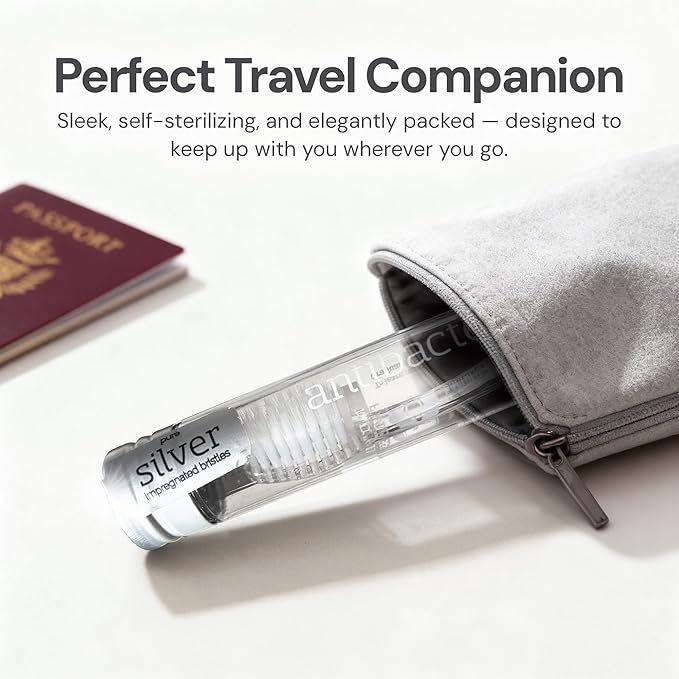 Nano-b Manual Toothbrush Set for Adults with Sensitive Gums, Silver Soft/Medium Bristles, Travel Cases, Blue, Pink, Green, Crystal, 12-Pack