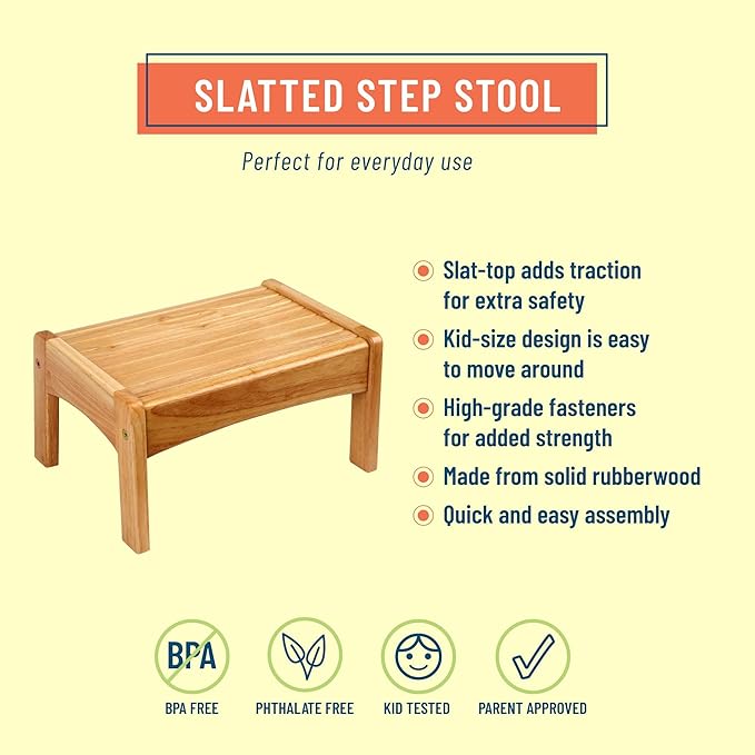 Wildkin Wooden Slatted Step Stool for Adults & Kids – Skid-Proof, 14 x 9.5 x 7 in, Durable for Bathroom & Kitchen Use, Holds Up to 150 lbs - Oak Finish