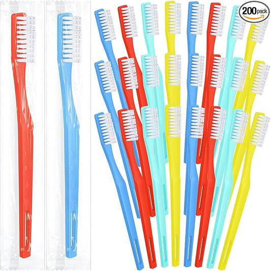 CHENGU 200 Pack Individually Wrapped Disposable Toothbrush Bulk Single Use Toothbrush with Soft Bristle for Women Men Adult Hotels Guest Travel Donation(Multicolor)