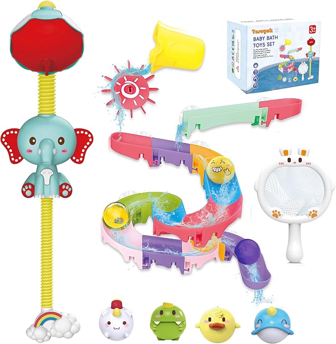 Toddler Bath Toys, Baby Bathtub Toys with Elephant Shower Sprays and Slide Track, Fishing Floating Animals Toys, Creative Shower Toys Christmas Birthday Gifts for Boys and Girls