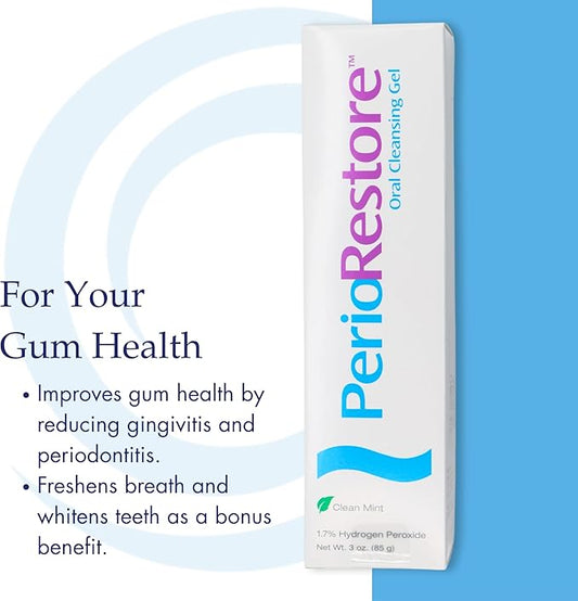 Perio Restore Gel (3 oz) – Mint-Flavored at-Home Periodontal & Teeth Whitening Treatment with 1.7% Hydrogen Peroxide | Includes 2 Application Trays for Easy Use