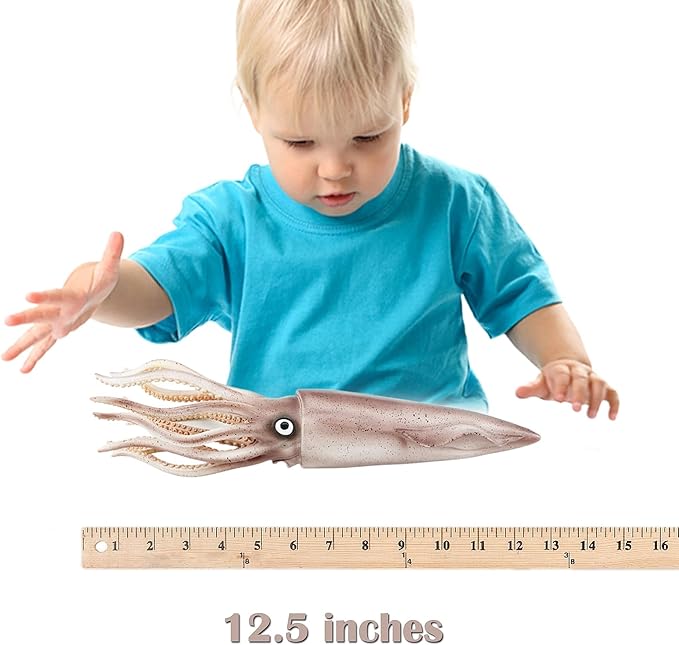 Gemini&Genius Sea Animal Squid Action Figure Toy for Kids, Soft Rubber Realistic Ocean Squid Educational and Role Play Toys for Kids and Collectors, Great Swimming and Bath Figure Toys