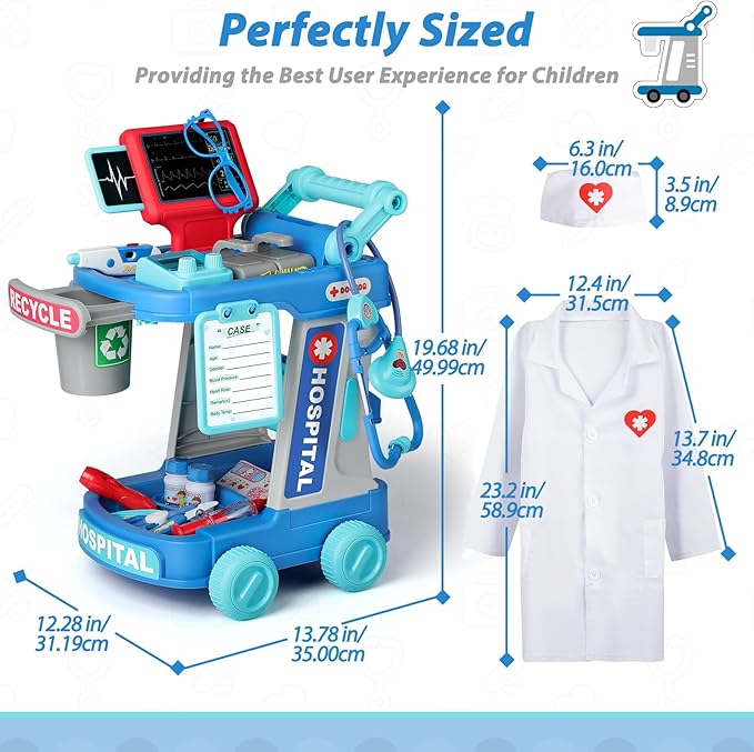 Liberry Doctor Kit for Toddlers Ages 2 3 4 5, Pretend Kids Doctor Playset with Cart, Costume and Stethoscope, Role Play Medical Toys Christmas Birthday Gift for Girls Boys (Green)