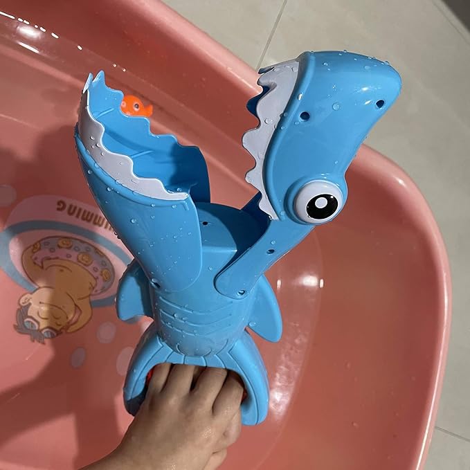 INvench Shark Grabber Baby Bath Toys - Blue Shark with Teeth Biting Action Include 4 Toy Fish - Bath Toys for Kids Ages 4-8 Boys Girls Toddlers Pool Toys