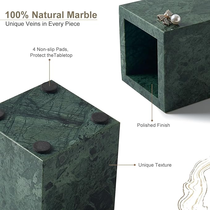 Real Natural Marble Toothbrush Holder & Pen Holder & Makeup Brush Holder, Genuine Stone Rectangular Bathroom Tumbler Cup, Durable Office & Home Countertop Organizer