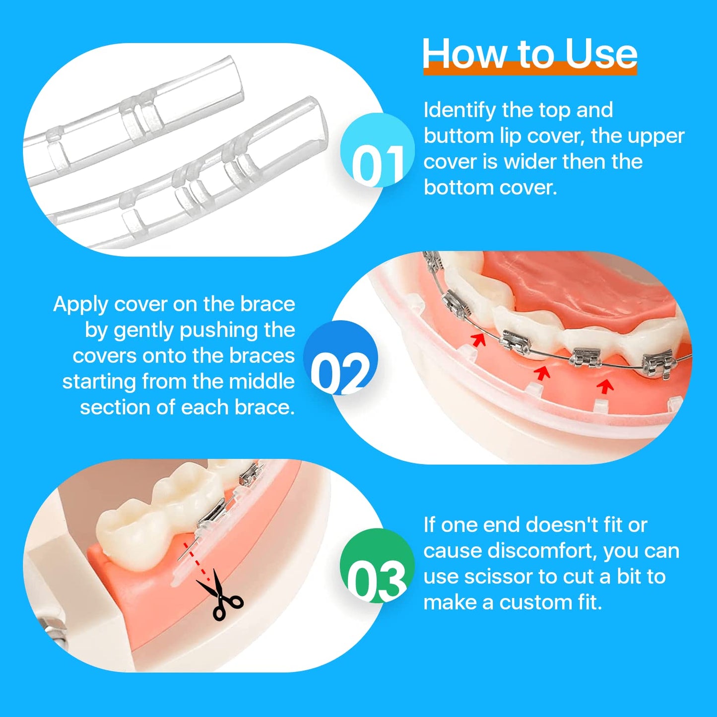 AIM Clear Lip Protector for Braces with Carry Case – Comfort Covers, Wax Alternative, Trim-to-Fit Teeth Shield (Upper + Lower)