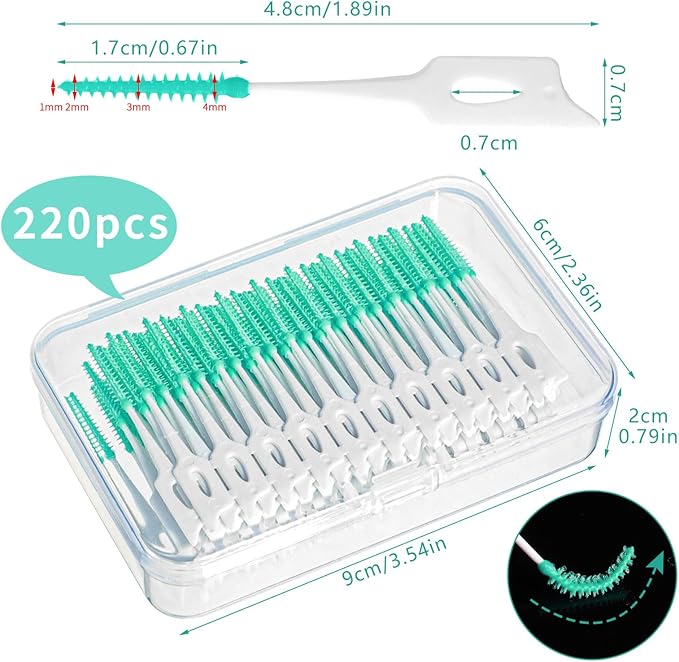 220 Pieces Interdental Brushes, Silicone Dental Floss Picks with Case Dental Brushes Dental Picks Green Tooth Floss Picks for Teeth Cleaning(Green)