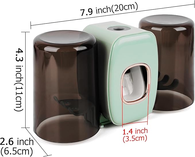 4 Slots Wall Mount Toothbrush Holder with Cover, Self Adhesive Toothbrush Storage Organizer for Shower, Toothbrush Hanger with 2 mouthwash Cups for Bathroom, Medicine Cabinet, Dorm(Green)