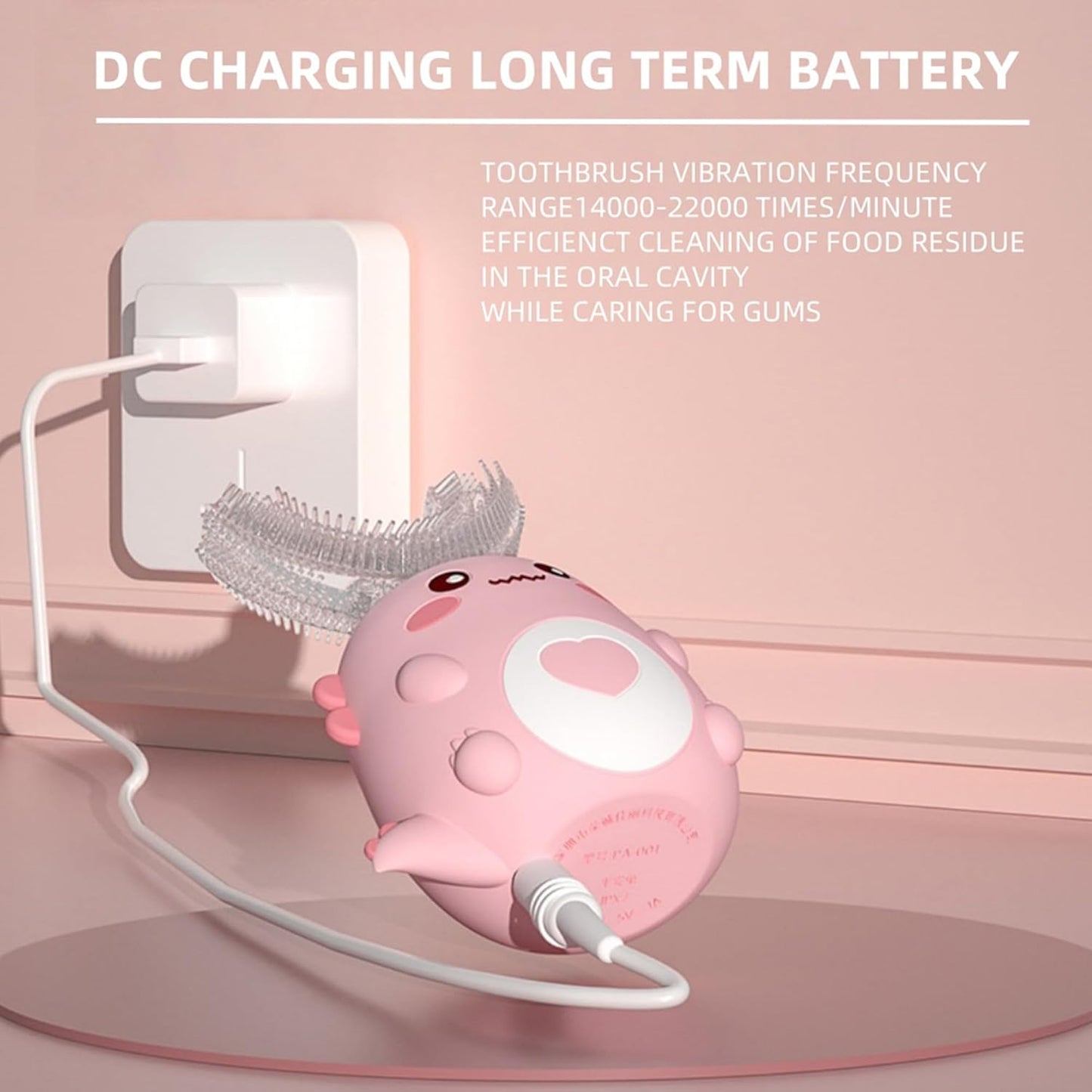 Kids U Shaped Electric Toothbrush with 4 Brush Heads, 360° Sonic Automatic Toothbrush with 3 Cleaning Modes, IPX7 Waterproof Cartoon Dinosaur Design (Ages 2-12)