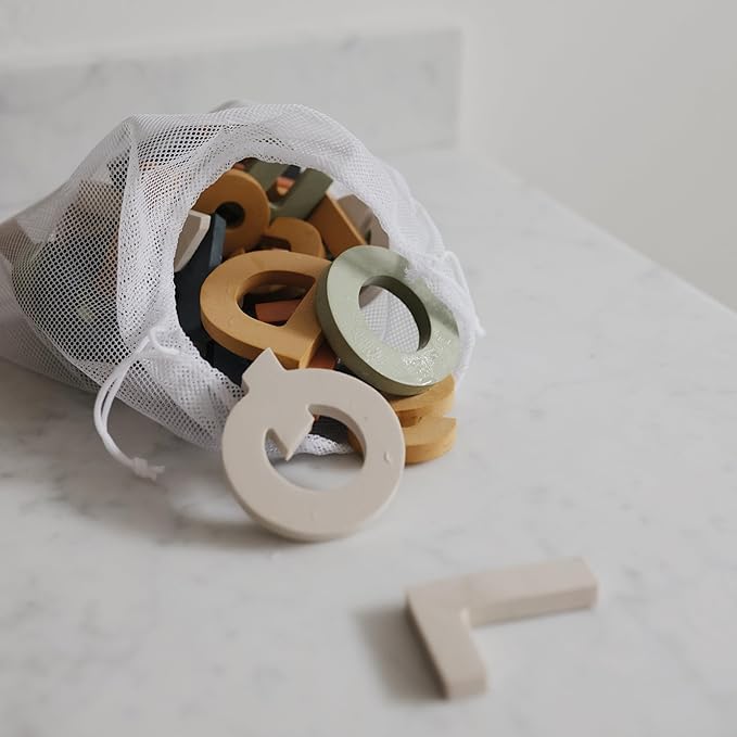 mushie Foam Letters & Numbers Bath Play Set (Sol) | 26 Pieces for Ages 3 Years+ | Floating Foam for Kids and Toddlers