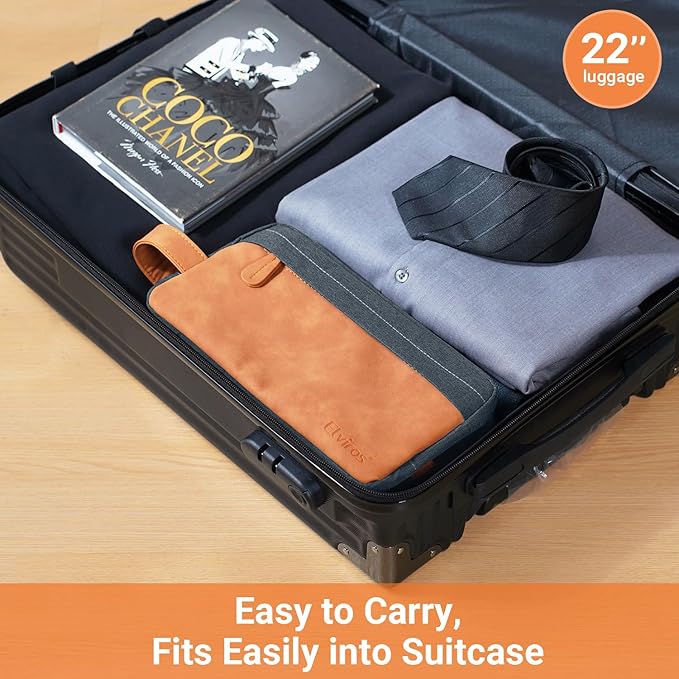 Elviros Travel Toiletry Bag for Men, Hanging Toiletries Bag Water Repellent Dopp Kit PU Leather Travel Bag for Toiletries Accessories, Navy Blue