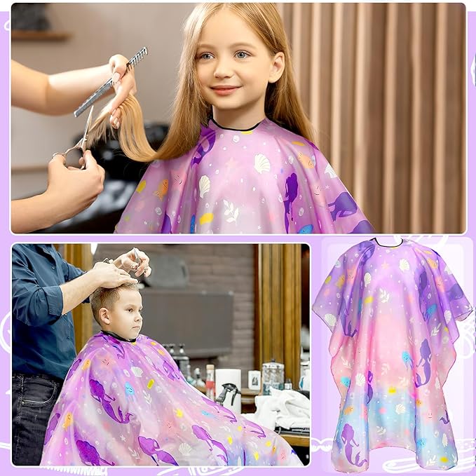 FEBSNOW Kids Hair Cutting Cape, Professional Barber Cape and Neck Duster Brush Cartoon Hairdresser Apron with Adjustable Closure for Children & Adults 55x39 Inches