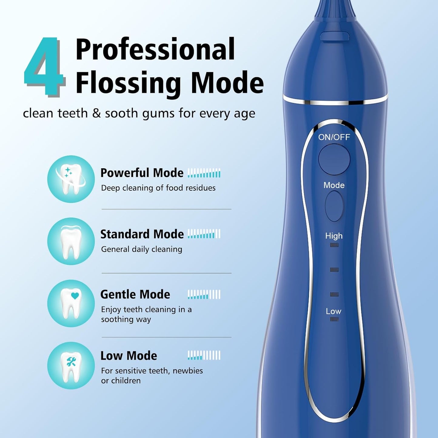 Leominor Water Dental Flosser Pick for Teeth, 300ML Portable Oral Irrigator Upgraded Tank Removable,IPX7 Waterproof, Rechargeable Travel Teeth Cleaner, Professional Electric Flossing(Dark Blue)