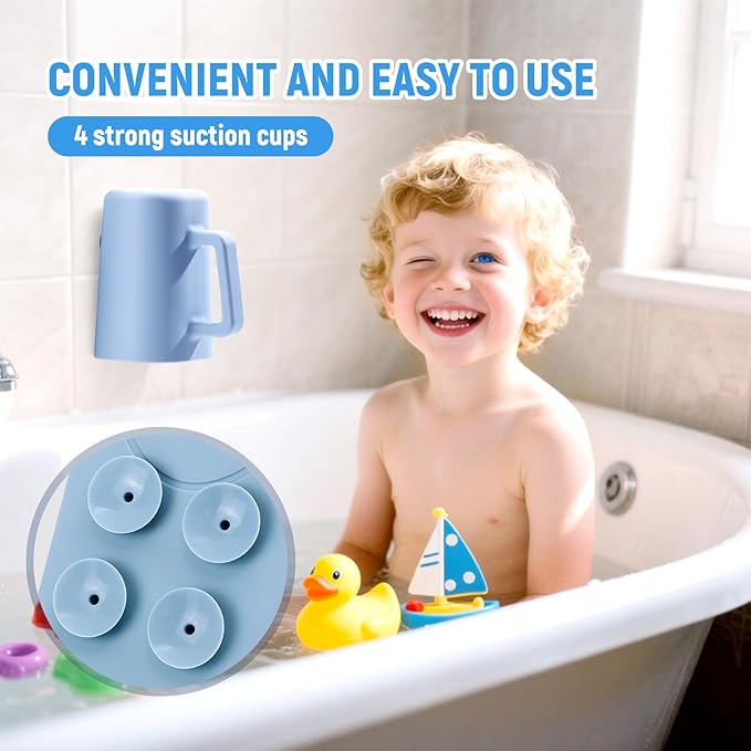 Baby Bath Rinse Cup with Suctions, 100% Food Grade Silicone, Rinser to Wash Hair and Body with Easy Grip Handle