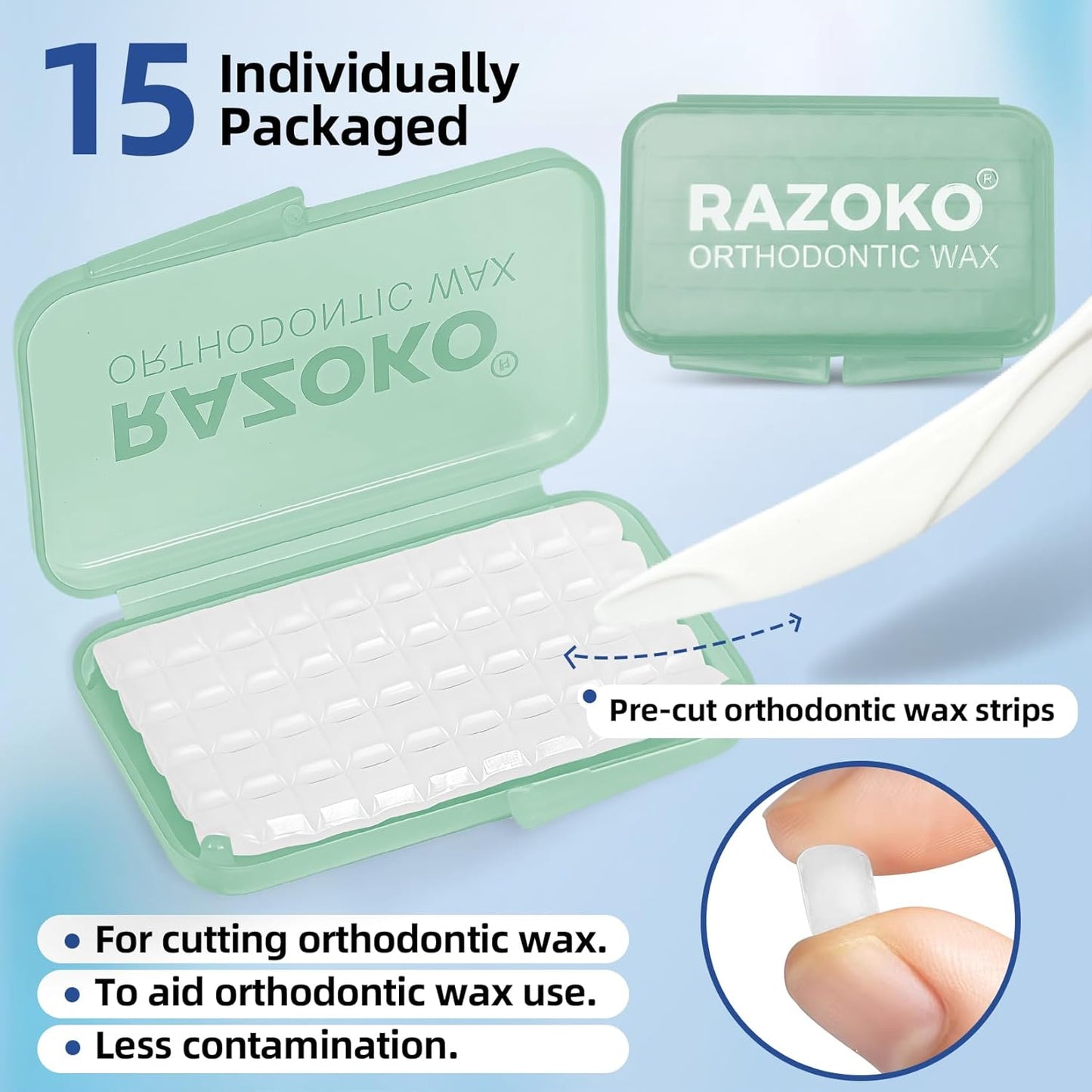 RAZOKO Orthodontic Wax for Braces Aligners Dental Wax Food Grade Orthodontic Wax Strips Precut Wax Dots