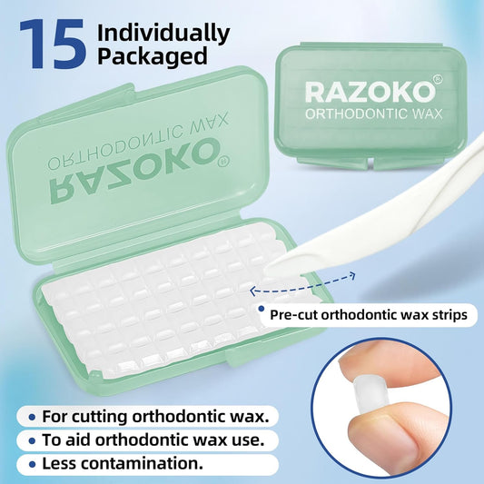 RAZOKO Orthodontic Wax for Braces Aligners Dental Wax Food Grade Orthodontic Wax Strips Precut Wax Dots