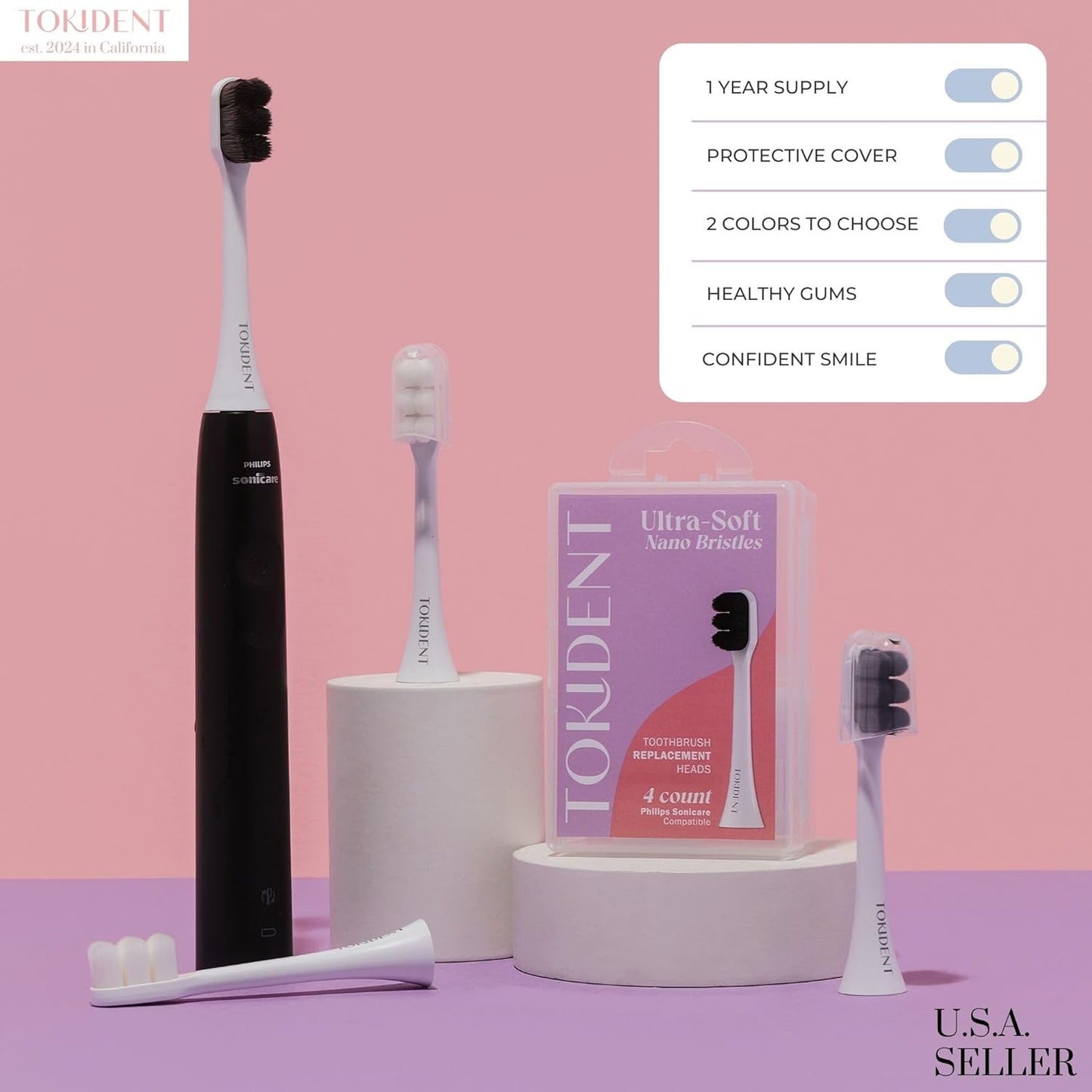 Replacement Brush Heads for Philips Sonicare Electric Brush - Ultra Soft Toothbrush Heads for Sensitive Teeth & Gums - Replacement Head with 10,000 Wave Cut Nano Bristles - 4 Pack - Pearly White