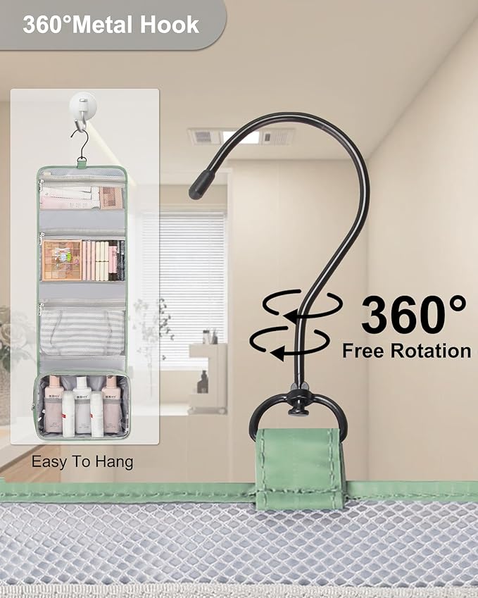 Relavel Travel Hanging Toiletry Bag for Men Women Travel Kit Shaving Bag Waterproof Large Makeup Bag Wash Bag Makeup Organizer Cosmetic Case for Bathroom Shower Green Pro