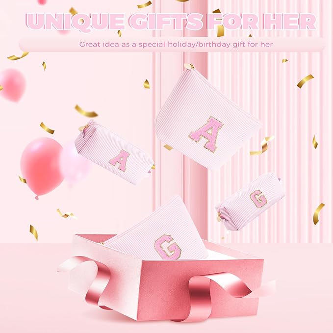 Personalized Makeup Bag for Women Girls - Fashion Cosmetic Bag Trendy Travel Toiletry Bag with Initials Letter - Teen Gifts - Pink,D