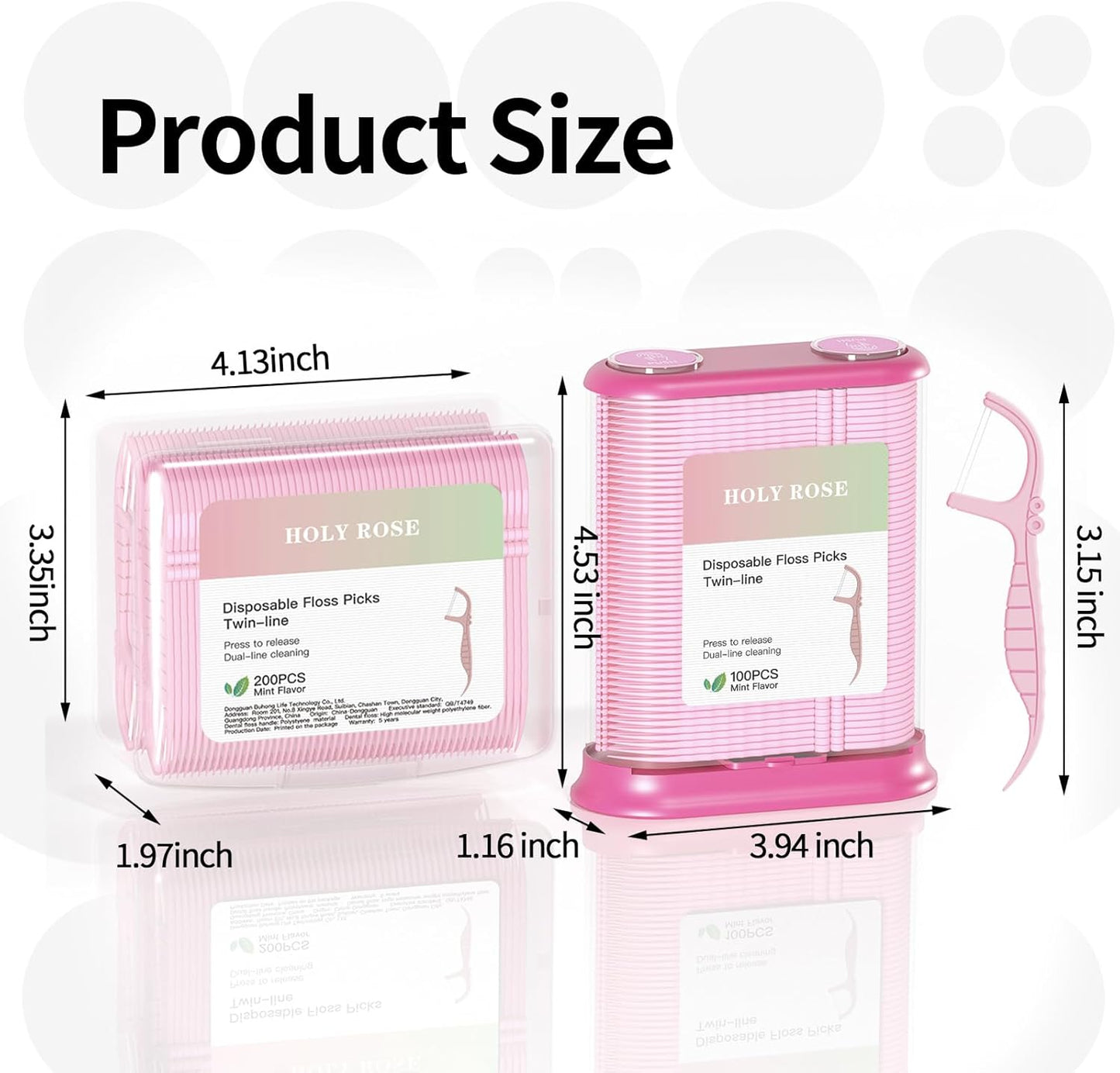 Holy Rose Dental Floss Dispenser with 100 Picks - Flossers Case with 200 Floss Sticks,Mint Flavored,Dual-Line Design,is Perfect Tool for Teeth Cleaning