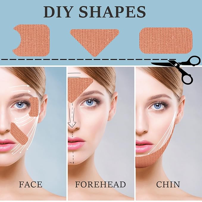 2 in 1 Face Tape, Forehead Tape for Anti Wrinkle Patches and Face Lift Tape for Full Face and Neck, Kinesiology Tape for Relaxing Facial Muscles, Hypoallergenic，5CM Wide